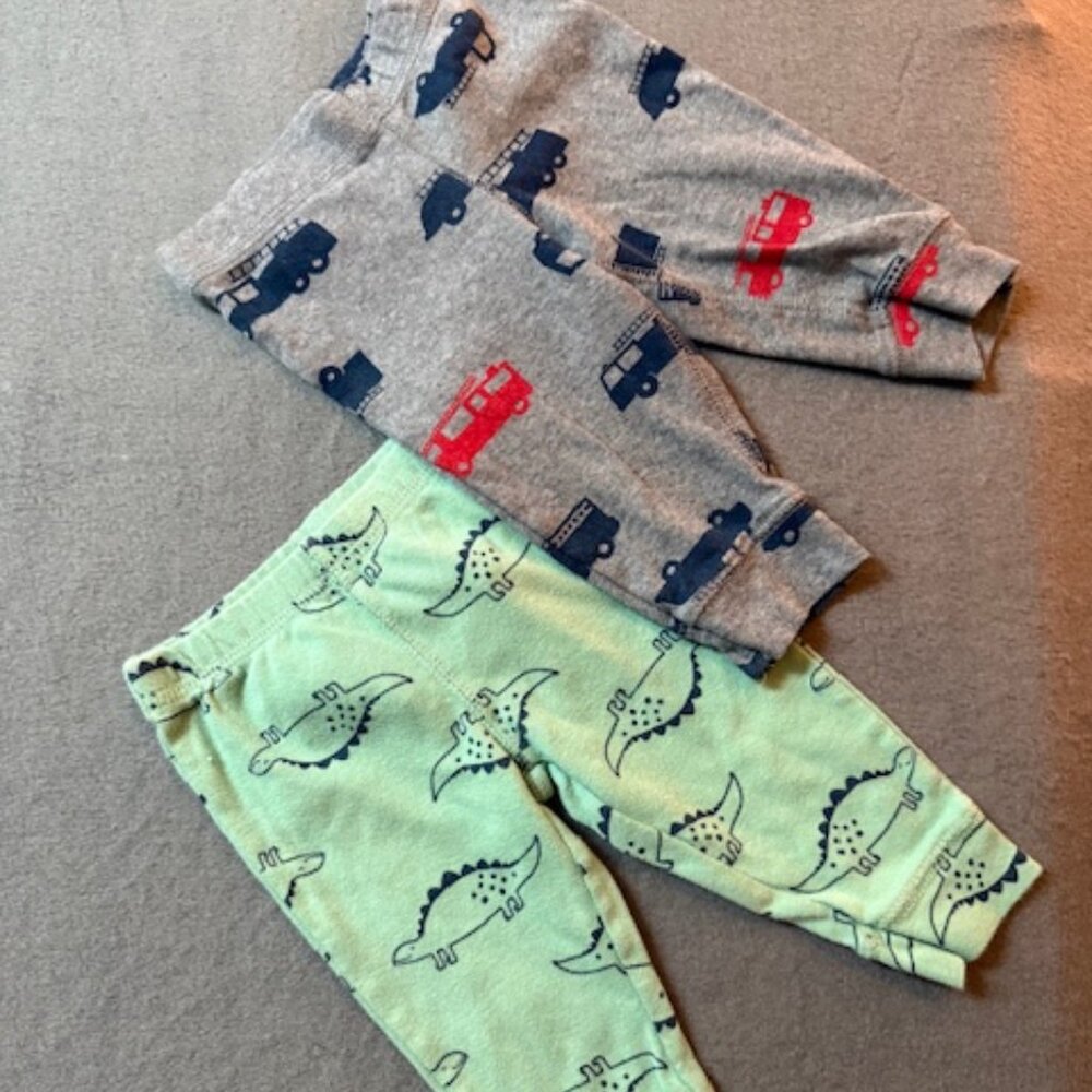 Carter's Boy's Pant Lot-2 Pair-Fire Trucks/Dinosaurs-6 months